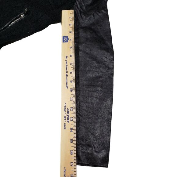 H&M sz 2 Womens Moto Jacket 2Wool Faux Leather Black Full Zip Up Zip Pockets - Picture 4 of 12
